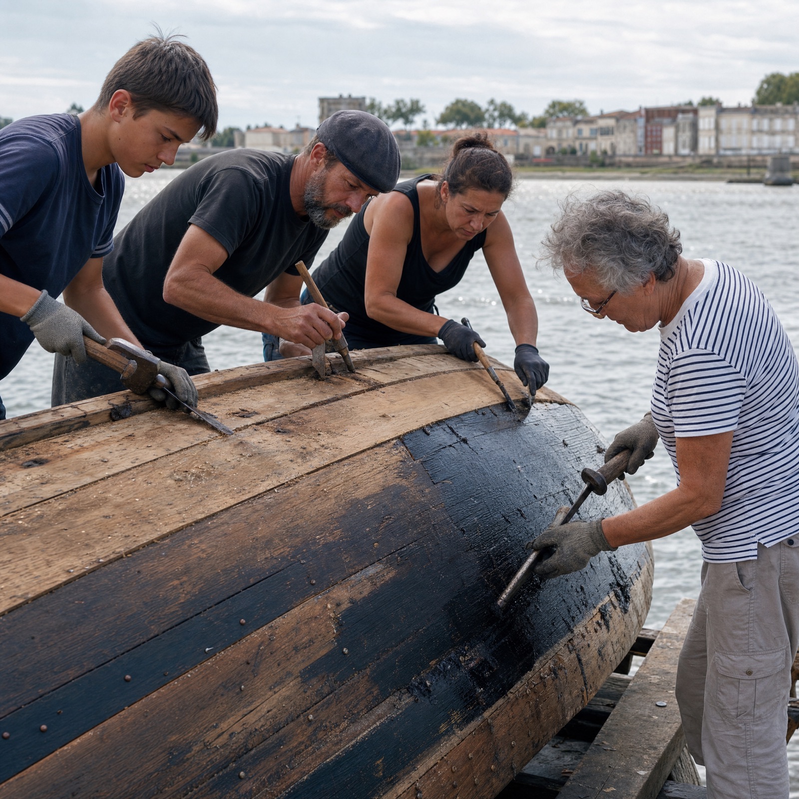 Restauration de la gabare La Vicomté dans l'atelier naval de Pauillac